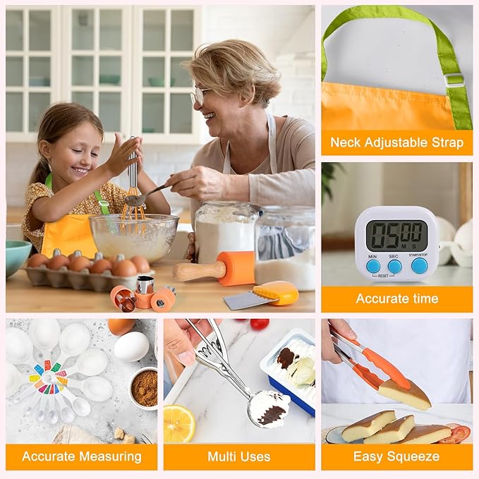 Kids Cooking Sets Real, Kids Cooking and Baking Gift Set with Storage Case Timer Kid Safe Knives Cutting Board, Toddler Real Kitchen Accessories, Birthday Gifts for Girls Boys Age 4 - 8