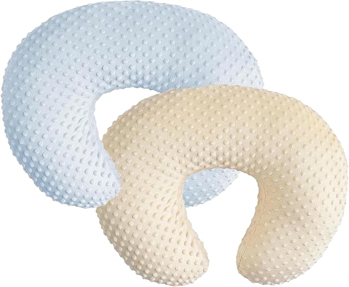 iEvolve Minky Nursing Pillow Cover Breast Feeding Pillow Cover Slipcover U Shape for Baby Boy Girl,Cover Only(Babyblue&Lightbeige, Pack of 2)