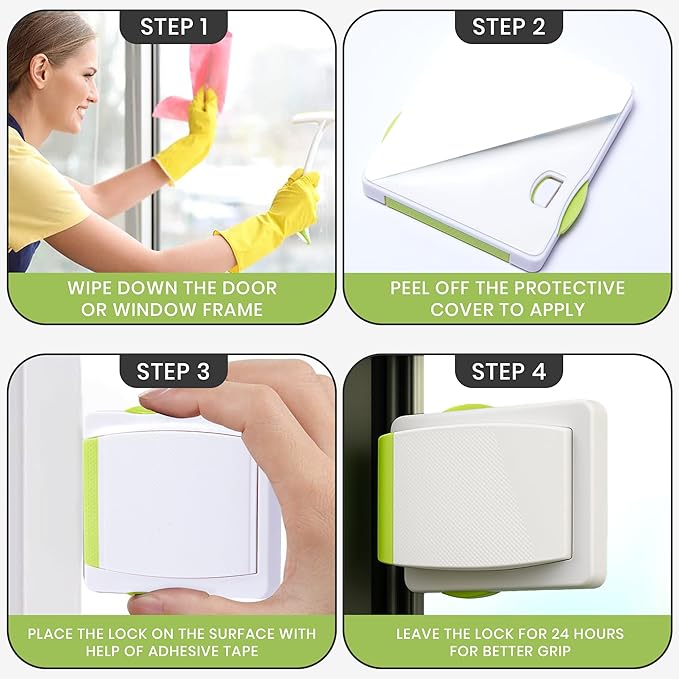 Sliding Door Lock, 2 Pack Child Safety Sliding Closet Door Lock for Windows, Glass Doors & Sliding Closets, Child Proof Window Locks for Child & Pets, Strong Adhesive & Easy to Install, No Tool Needed