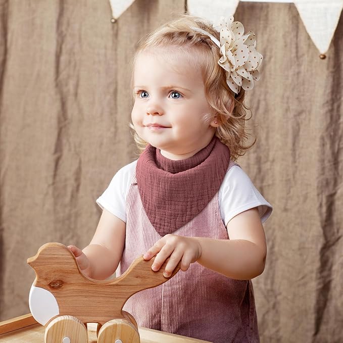 Yoofoss Muslin Baby Bibs 10 Pack 100% Organic Cotton 6-Layer Soft Absorbent Drool Bandana Baby Bibs for Drooling and Teething for Boys and Girls, Gradient Pink