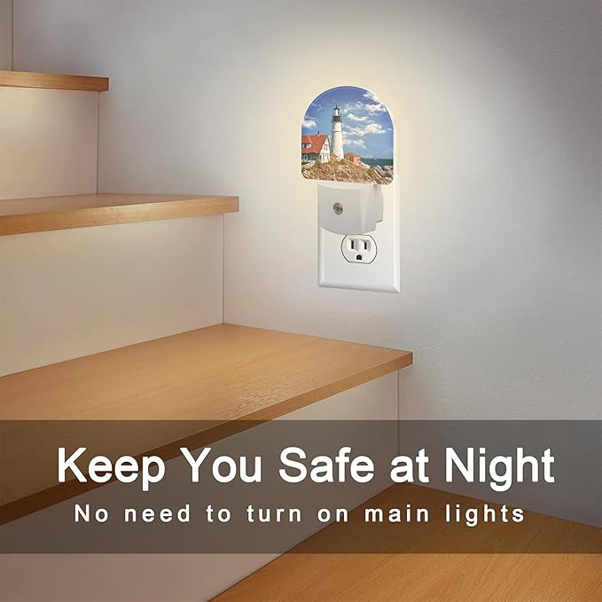 Beautiful White Lighthouse Night Light Plug into Wall, Ocean Seaside Lighthouse Dusk to Dawn Night Light Plug in,0.5w Energy Saving Sleep Friendly NightLight for Kids Boys Girls Home Decor