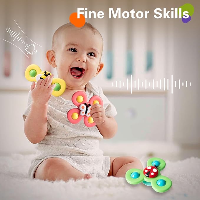 3PCS Suction Cup Spinner Toys for 1 2 Year Old Boys Spinning Toys Baby Toys 12-18 Months Sensory Toys for Toddlers 1-3 Easter Basket Stuffers Gifts for 1 Year Old Girls
