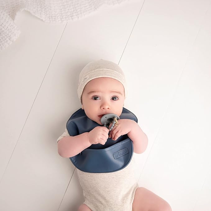 Vegan Leather Easy Clean Baby Bibs with Practical Pocket and Snaps - Great for Feeding and Teething Infants 0-12 Months