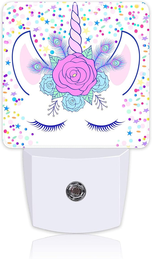 Night Light for Kids Girls Boys, Unicorn Head with Wreath LED Night Light Plug into Wall with Dusk to Dawn Sensor for Room Decor, Hallway, Kitchen, Bathroom, Nursery, Stairs