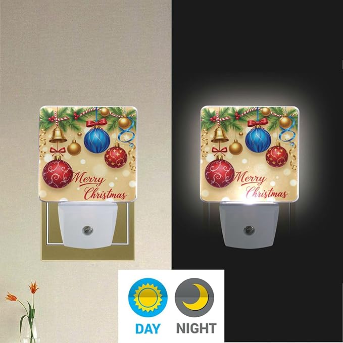 Aslsiy Night Light for Kids Christmas Festive Balls Holly Plug in Wall Lamp LED Dusk to Dawn Sensor Energy Saving Nightlight for Boys Girls Men Women
