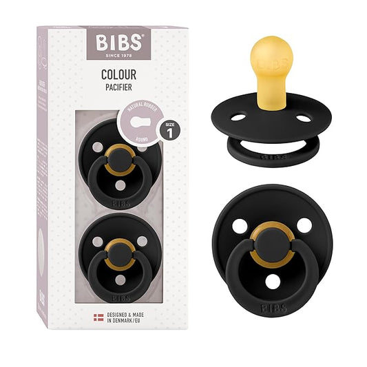 BIBS Pacifiers Colour Collection | Natural Rubber Baby Pacifier | Set of 2 BPA-Free Soothers | Made in Denmark | 0+ Months (Pack of 2) | Black