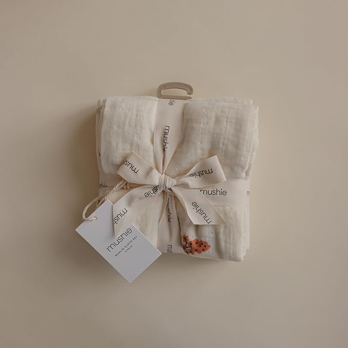 mushie Muslin Baby Cloths | 100% Organic Cotton | 23.5" x 23.5" (Flowers) 3-Pack
