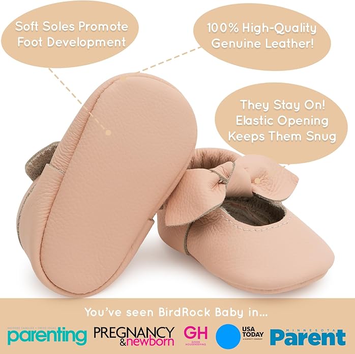 BirdRock Baby Bow and Knot Moccasins - Genuine Leather Baby Girl Shoes