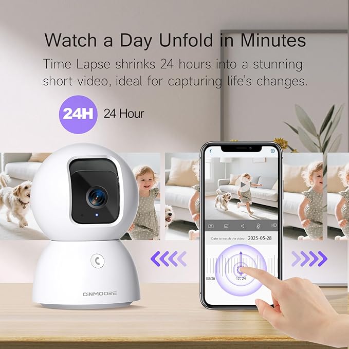 5G Security Camera Indoor 3-Pack, No-Monthly-Fee AI Tracking Facial Recognition, 3K Pet/Dog Camera with Speaker/Phone App, PTZ WiFi Baby Monitor Cameras for Home Security, 0-Glow Night Vision