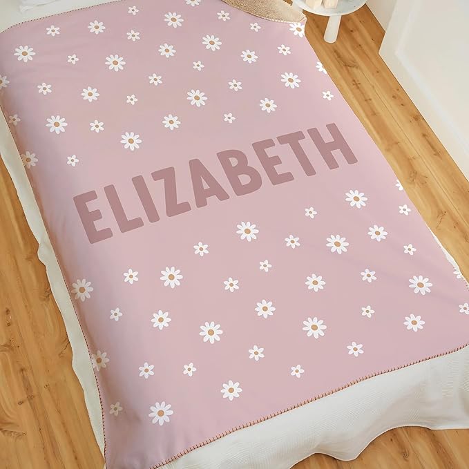 Personalized Baby Blanket for Kids Girls Boys. Custom Baby Blanket with Name for Newborn Swaddle Toddler, Nursery Decor Kids Blanket. (Retro Daisy)