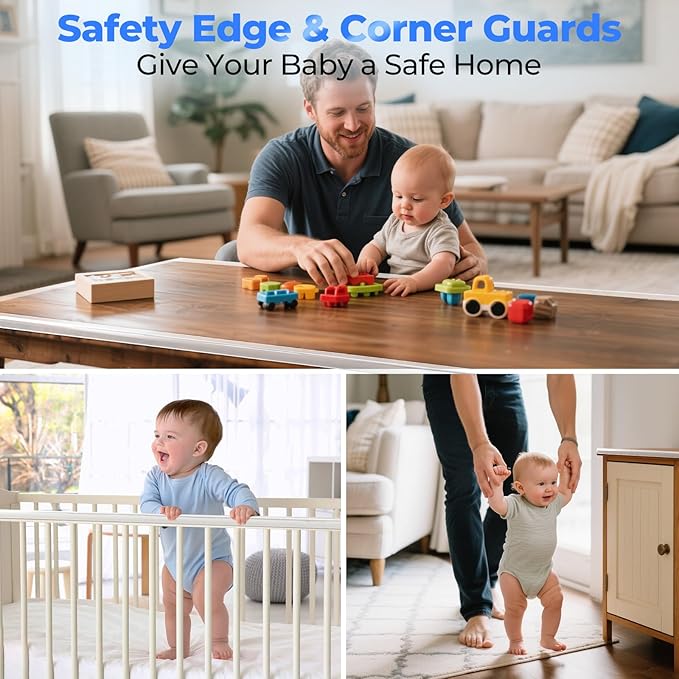 Edge Corner Protector Baby Proofing, Clear Soft Corner Protectors Baby Proof, Furniture Corner Guard & Edge Safety, Edge Protector for Table and Fireplace(9.8ft L*0.78inch W*0.09inch H)