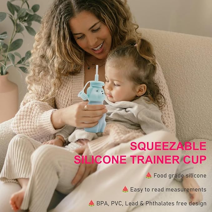 Honey Bear Silicone Straw Cup, Babies Water Drinking Cup, 8-Ounce Therapy Sippy Bottles for Speech and Feeding Training, BPA Free & Dishwasher Safe (AQUA)