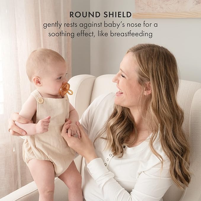 Natursutten Pacifiers 6-12 Months - 2-Pack Original Shield Round Nipple Natural Rubber Safe & Soft BPA-Free Pacifier for Breastfeeding Babies - Newborn Pacifiers Made in Italy