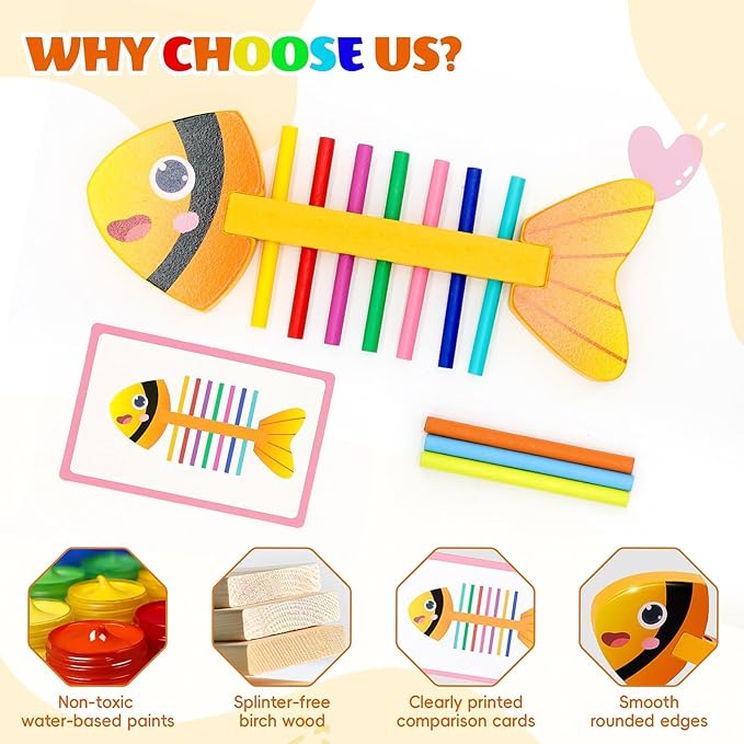 Montessori Wooden Color Sorting Toys for 3+ Year Old, Sensory Matching Game, Preschool Learning Activities Educational, Fine Motor Skill Development Toy Gift for Boys and Girls