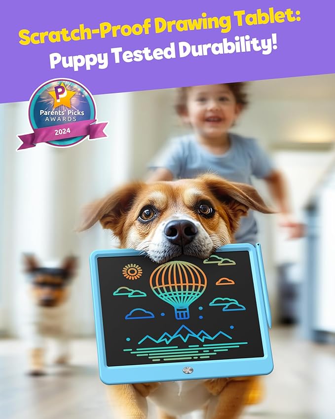 TEKFUN LCD Writing Tablet for Kids Boys Toys, 12 Inch Erasable Doodle Board Colorful Doodle Pad, Mess Free Coloring Board Games Toys Gifts for Toddlers Boys Adults (Blue)