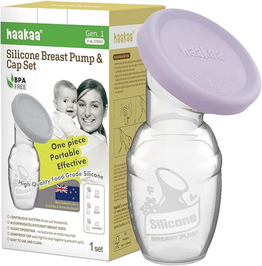 haakaa Manual Breast Pump Breastfeeding Pump with Food Grade Silicone Cap (Lavender) 4oz/100ml