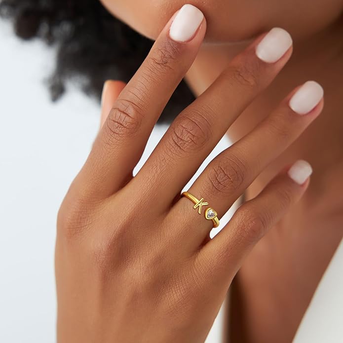 C-leen Christmas Gifts for Grandkids Teens Girls - 18K Gold Plated Adjustable Initial Rings for Women Girls Dainty Gold Rings Christmas Gifts for Women Teen Girl Trendy Stuff