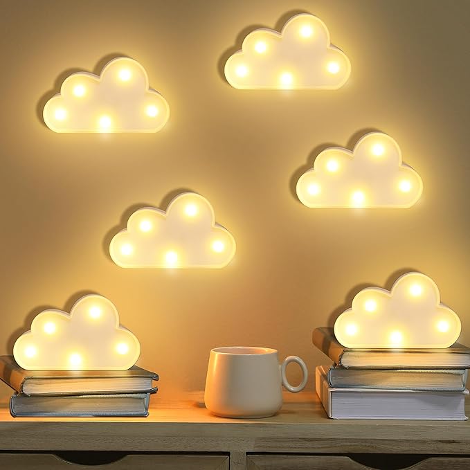 clothmile 6 Pcs LED Cloud Night Light Can Be Hung On The Wall Kids Room Room Light, Suitable for Birthday Party Holiday Decoration Baby Room Nursery Decoration (Clound-6pcs)