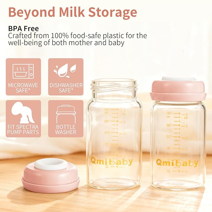 Breast Milk Storage Bottles 180ml 6oz BPA-Free Leak-Proof Nautral Baby Bottle for Breastmilk Storage Wide Neck Bottles with Screw Ring Sealing Disk Breastfeeding (Pink, 180ml-2Packs)
