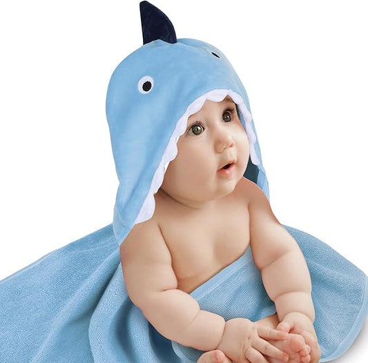 Lambs & Ivy Baby/Infant Luxury Cotton Terry Shark Hooded Bath Towel
