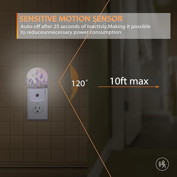Lavander Flower Butterfly Night Light,Night Lights Plug into Wall with Dusk to Dawn Sensor,Lamp for Bedroom Bathroom Hallway Nightlight for Women Girls