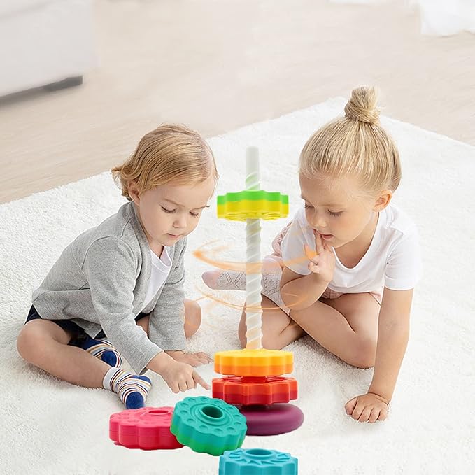 Educational Spinning Stacking Toys, Rainbow Stacking Rings Baby Toy, Montessori Sensory Learning Toy for Girls and Boys Toddlers Toys for 1-3 Year Old
