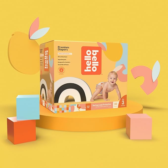 Hello Bello Premium Diapers Size 3, Honeysuckle Designs, 66ct Club Box, Hypoallergenic and Extra Absorbent