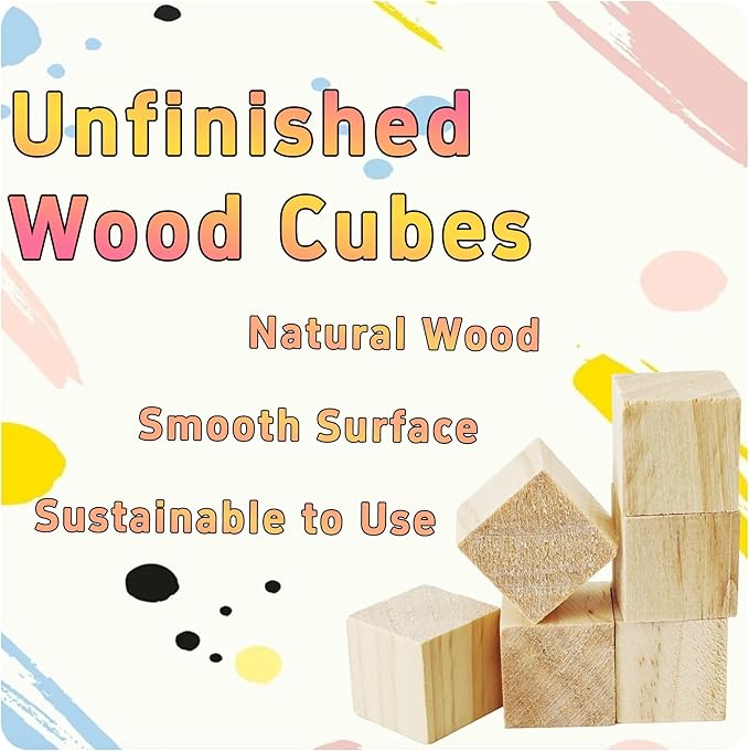 50Pcs 2cm Unfinished Wood Cubes, 0.78” Natural Square Wooden Blocks for Math Counting, Crafts, and DIY Projects