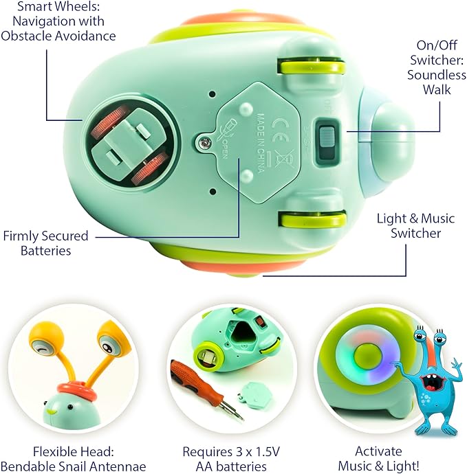 MINIARTIS Baby Crawling Toys | Musical Snail Baby Toy, Infant Tummy Time | Crawling Toys for Babies 6-12 Months | Learning Crawl and Walking | Toddler Birthday Gift for 6-36 Month Boy Girl