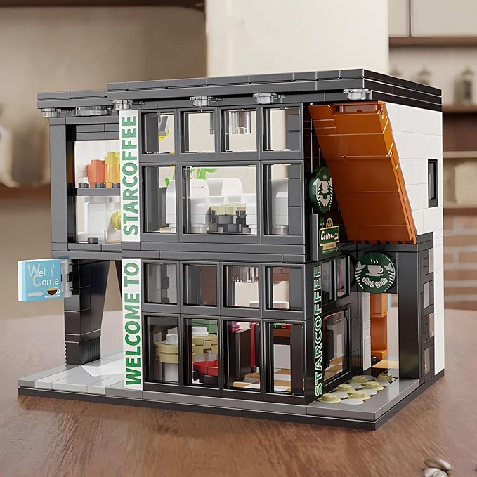 Coffee Shop Building Blocks Toys City Street View Architecture Model Set Birthday Age 6+ Children Teens Adult 581 Pieces