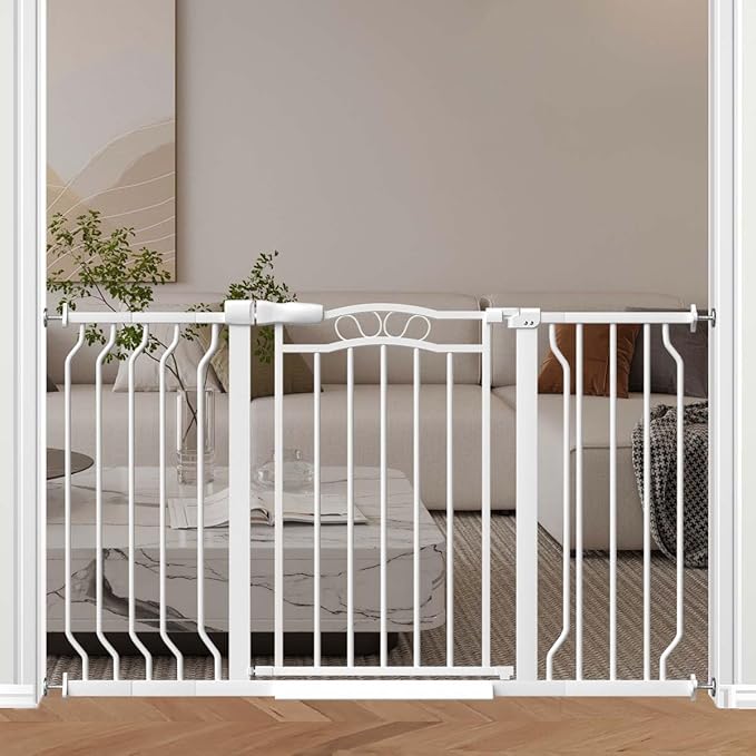 Fairy Baby 29.5"-53.1" Extra Wide Baby Gates for Doorways, Safety Child Gate for Kids Dog, Metal Auto Close Stair Gates Indoor for Toddler Pressure Mount Kit, Arched Décor Walk Thru Garden Gate, White