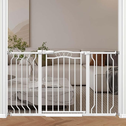 Fairy Baby 29.5"-53.1" Extra Wide Baby Gates for Doorways, Safety Child Gate for Kids Dog, Metal Auto Close Stair Gates Indoor for Toddler Pressure Mount Kit, Arched Décor Walk Thru Garden Gate, White