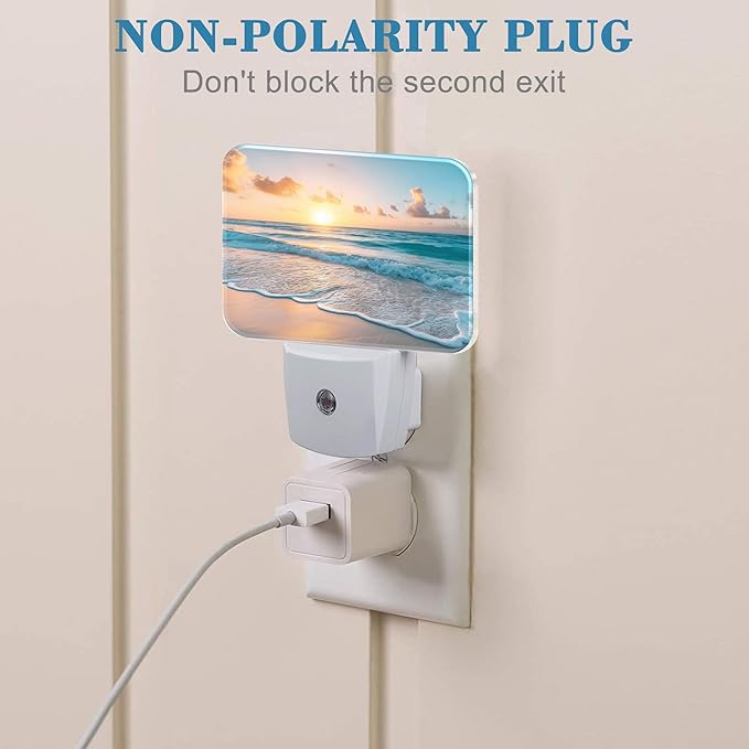 Sunrise Over Beach Plug in Night Lights, Beautiful Beach Nightlight Plug Into Wall Dusk to Dawn Sensor for Kid Girls Boys Women Men Bedroom, Hallway, Kitchen, Bathroom, Stairs Decor