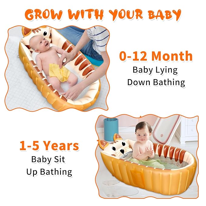 Boczif Inflatable Baby Bathtub, Toddler Bath Tub Non-Slip Baby Pool for Sitting, Foldable Infant Shower Basin Mini Air Swimming Pool, Kids Must Have Travel Bath, Portable Bathtub(Orange)