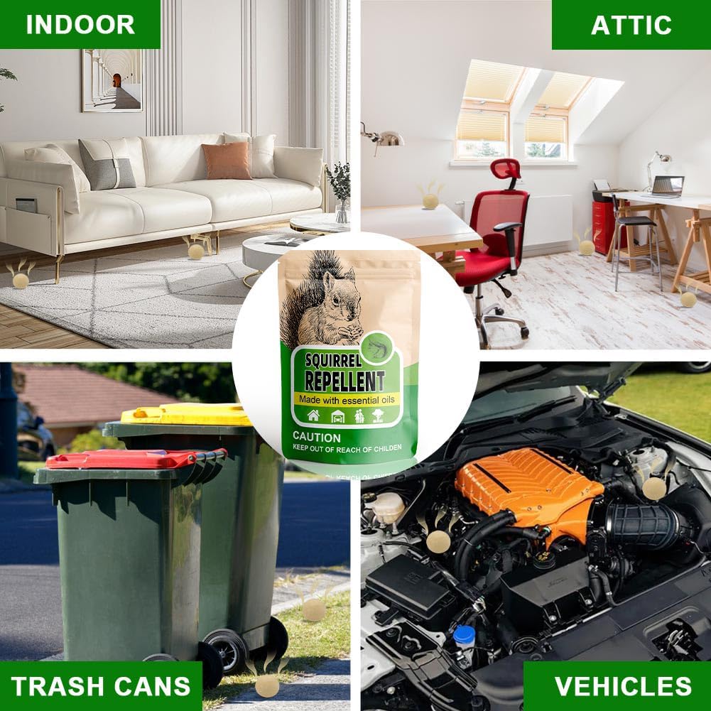 Squirrel Repellent Outdoor, Chipmunk Repellent for Attic/Garden/Bird Feeders/Plants/Cars, Deterrent Squirrels, Keep Chipmunks Away-Pack of 8