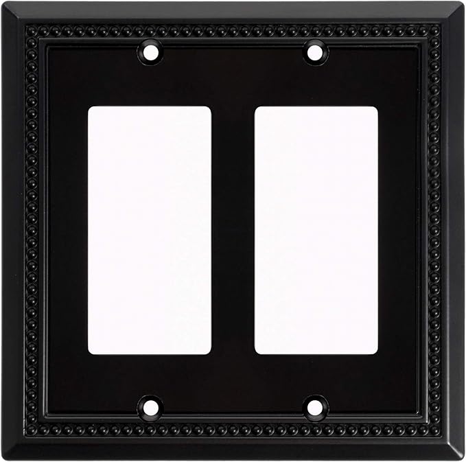 Henne Bery Sunken Pearls Heavy Duty Decorative Wall Plate Switch Plate Outlet Cover (Double Decorator, Matte Black)