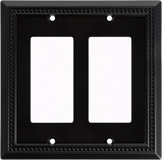 Henne Bery Sunken Pearls Heavy Duty Decorative Wall Plate Switch Plate Outlet Cover (Double Decorator, Matte Black)