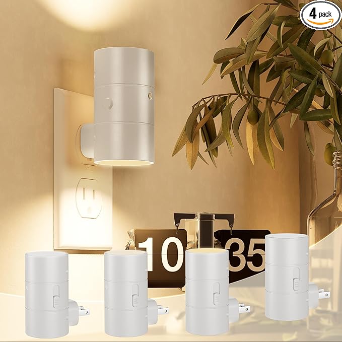 NIORSUN Night Lights Plug into Wall, Dimmable with 3 Color Modes & Auto On/Off Sensor, Ultra-Slim Nightlight for Hallway, Bathroom, Bedroom, Nursery, Kitchen (4 Pack, White)