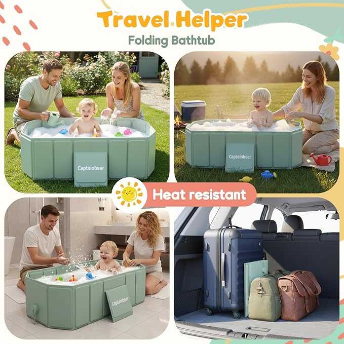 Captainbear Baby Bathtub for Infants to Toddler, Non-slip Baby Bath Tubs with Bathtub Support, Collapsible Toddler Tub for kids, Foldable&Portable Travel Baby Bath Tub for Sink Bath,Tub,Bathroom,6M-5Y