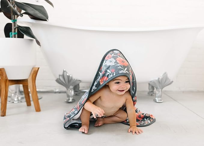 Copper Pearl Premium Knit Hooded Bath Towel with Terry Cloth Interior Poppy