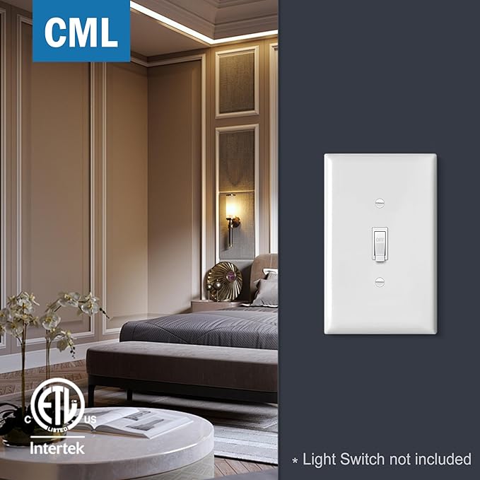 CML Jumbo Toggle Light Switch Plate Covers, 6 Pack Oversized Electrical Wall Plates, 1-Gang White Switch Plates, Over-Size 3.5” x 5.5”, Impact Resistant, ETL Listed