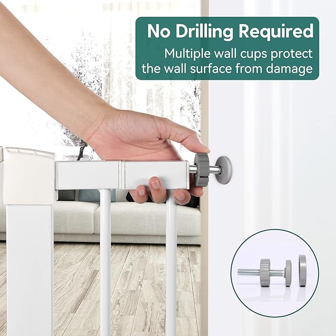 Babelio Baby Gate, 29-48 Inch Auto Close Pet Gate PressGuard P7, Easy Install Pressure-Mounted Safety Gate, Extra Wide Pet Gate for Stairs and Doorways, 2 Pack White