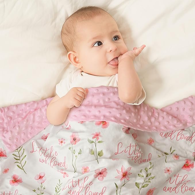 Floral Baby Blankets for Girls - Super Soft Nursery Minky Blanket, Newborn Baby Blanket with Double Layer Dotted Backing, Pink Lightweight Bed Throw Blanket, 30 x 40 Inch