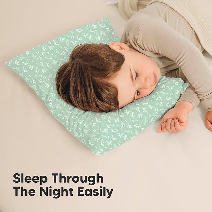 KeaBabies 2-Pack Toddler Pillow 13x18 - Soft Organic Cotton Kids Travel Bed Pillows for Sleeping, School, Nap, Machine Washable, Toddlers 2 to 5, Pillowcase Sold Separately (DinoLand)