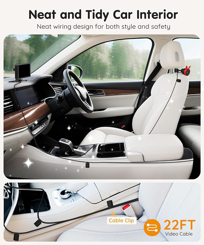 Babyvue BV3 PRO Baby Car Camera for 2 Kids - 7.2" Large HD Display Dual Channel Baby Monitor, 1080P IR Night Vision Car Seat Camera, Easy Install Rear-Facing View – Ideal for Kids and Pet Safety