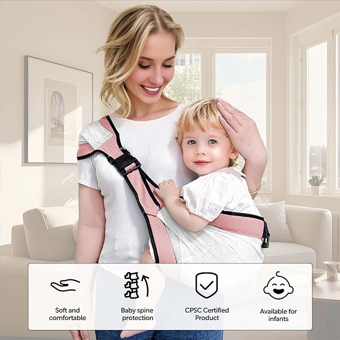 Baby Sling Carrier Toddler Carrier Boys Girls Newborn to Toddler Sling Hip (Mesh-Pink)