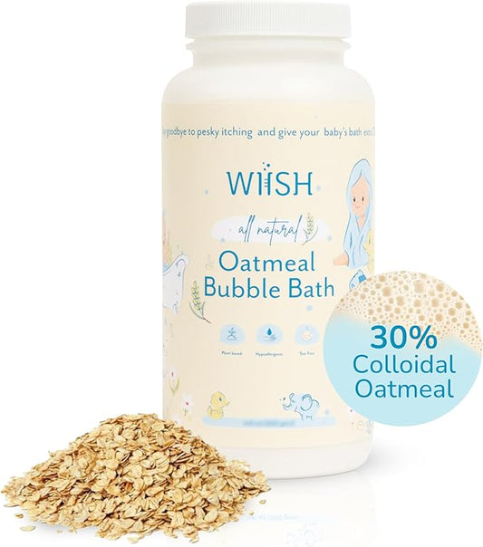 WIISH Baby Oatmeal Bubble Bath - Baby Bubble Bath for Sensitive Skin with 30% Colloidal Oatmeal | Aloe vera powder + Lavender powder Healing Ingredient, soothing Itchiness, Rashes, Dryness 16 oz(260g)