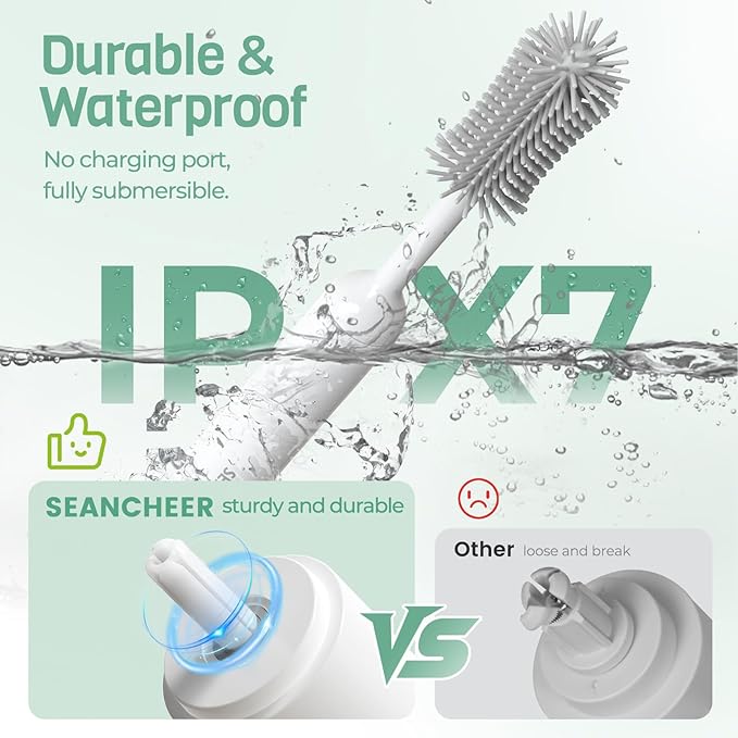 SEANCHEER S02 Electric Bottle Brush Set, Portable Baby Bottle Brush Cleaner, AA Battery-Powered & IPX7 Waterproof, with Silicone Bottle/Nipple/Straw Brush, for Home & Travel (Gray)