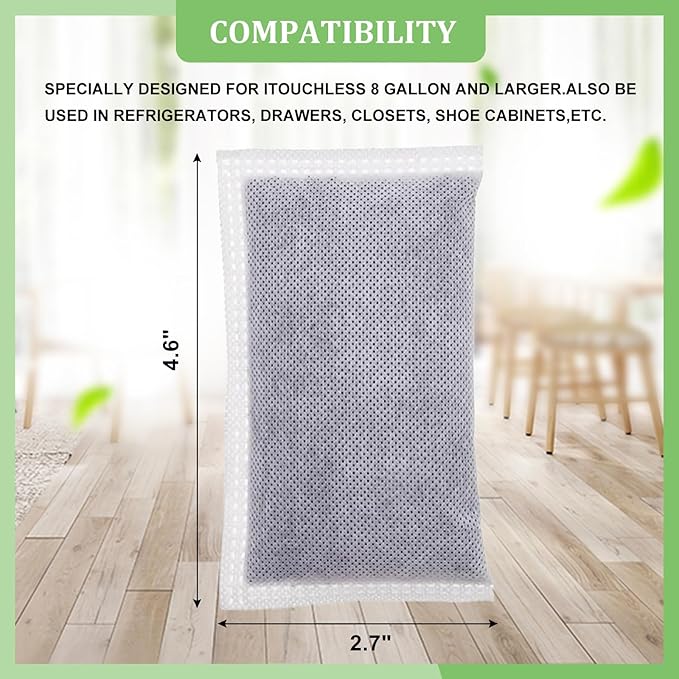 Activated Charcoal Odor Absorber Diaper Pail Deodorizer for itouchless 8 Gallon & Larger, Trash Can Deodorizer Odor Filter Refill for itouchless 13 Gallon Diaper Garbage Can (8 Pack)