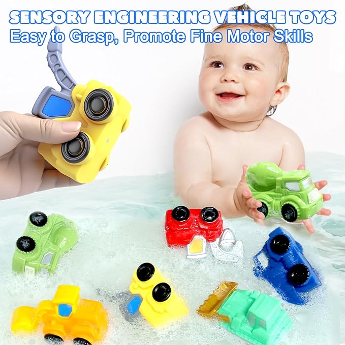 Vehicle Floating Bath Toys 6 Pack Mold Free Infant Bath Tub Toys - No Hole Bathtub Toys for Toddlers 1-3 Water Pool Toys for Baby Toddler Ages